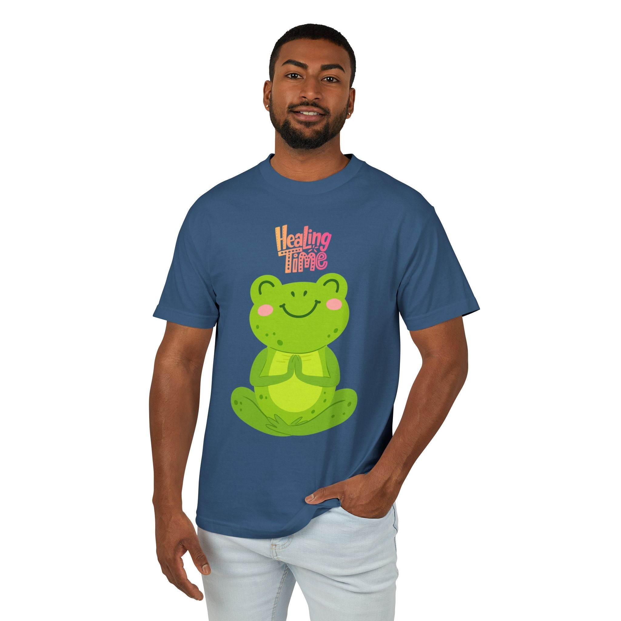 ✨ Let your outfit reflect your inner peace. Healing Time Frog Tee - Unisex Garment - Dyed Heavyweight Cotton Tee, Relaxation Shirt, Gift for Mental Health, Cute Frog Graphic [...] - Metamorphosis Creations