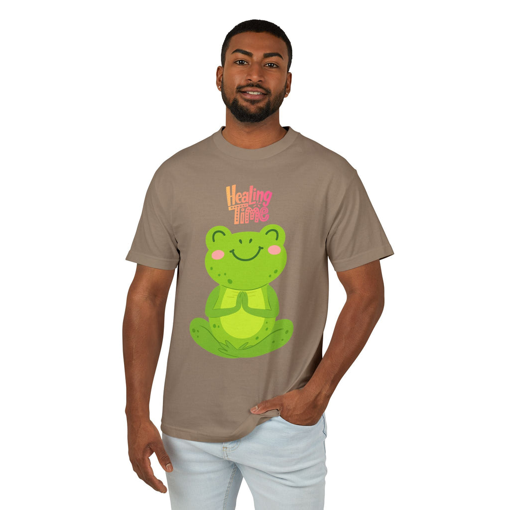 ✨ Let your outfit reflect your inner peace. Healing Time Frog Tee - Unisex Garment - Dyed Heavyweight Cotton Tee, Relaxation Shirt, Gift for Mental Health, Cute Frog Graphic [...] - Metamorphosis Creations