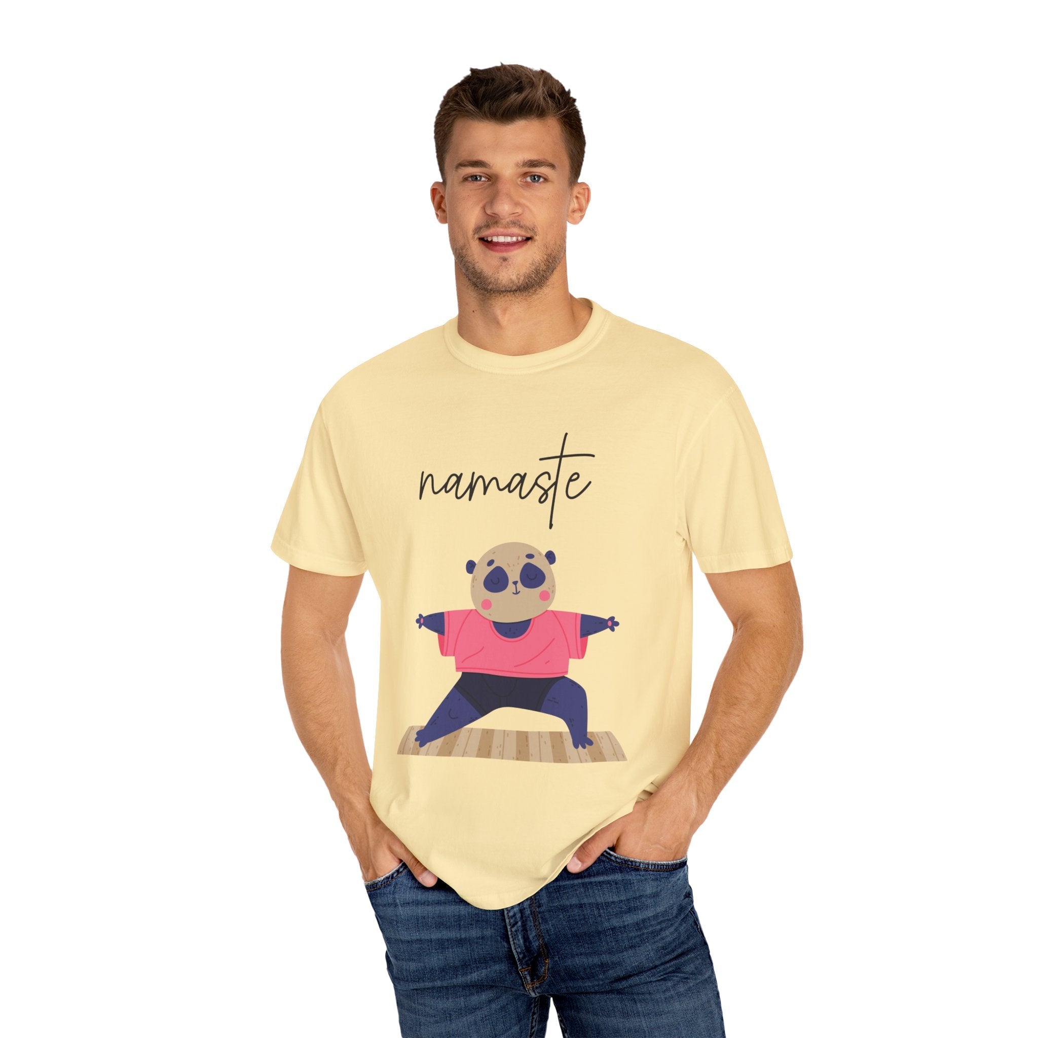 ✨ Let your outfit reflect your inner peace. Namaste Panda Unisex T-shirt, Yoga Shirt, Cute Animal Tee, Meditation Gift, Relaxation Wear, Gifts for Yogis - Metamorphosis Creations