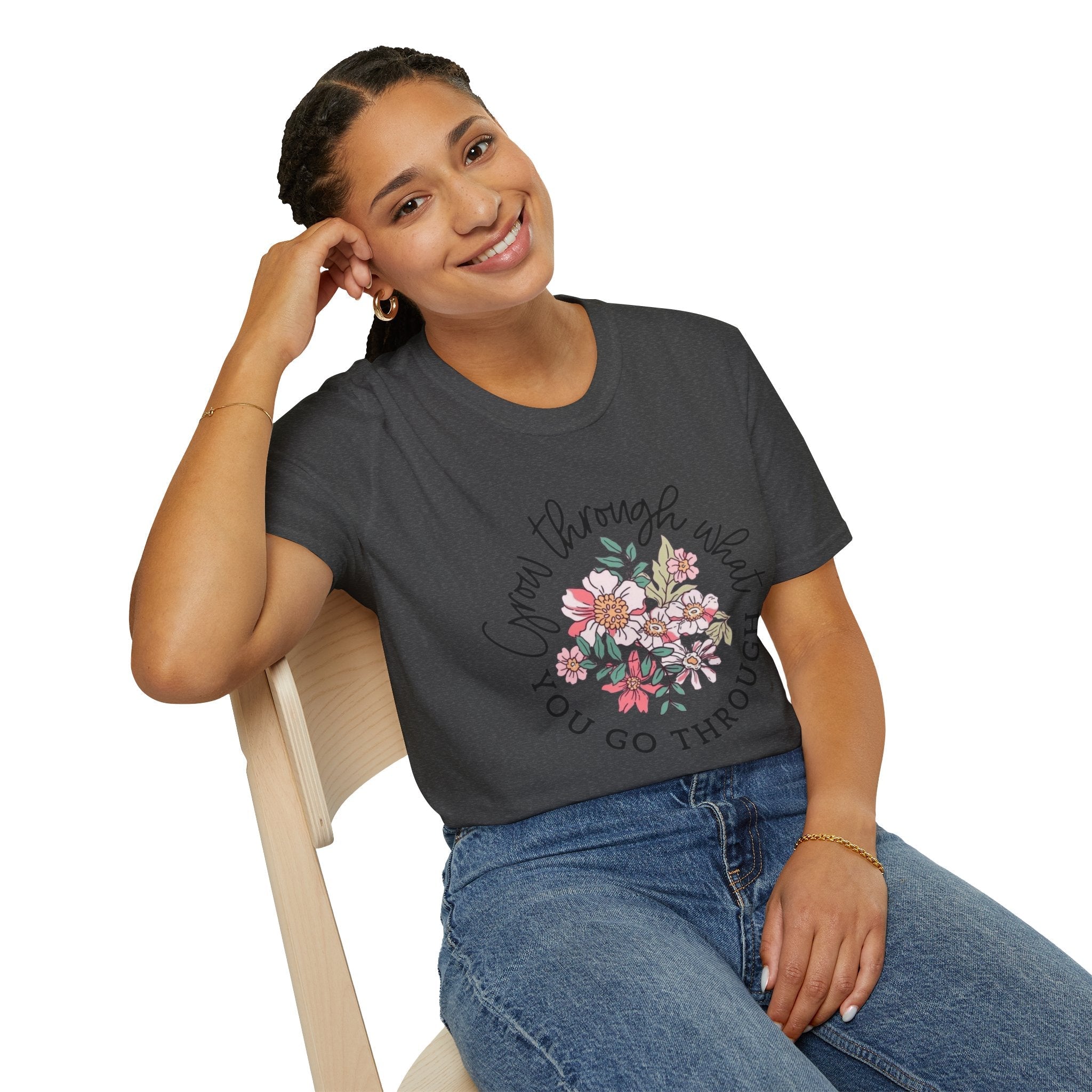 Let your outfit reflect your inner peace.Floral Inspirational T-Shirt - Unisex Softstyle Tee, Motivational Gift, Casual Wear, Floral Quote Shirt, Everyday Comfort, Thoughtful [...] - Metamorphosis Creations