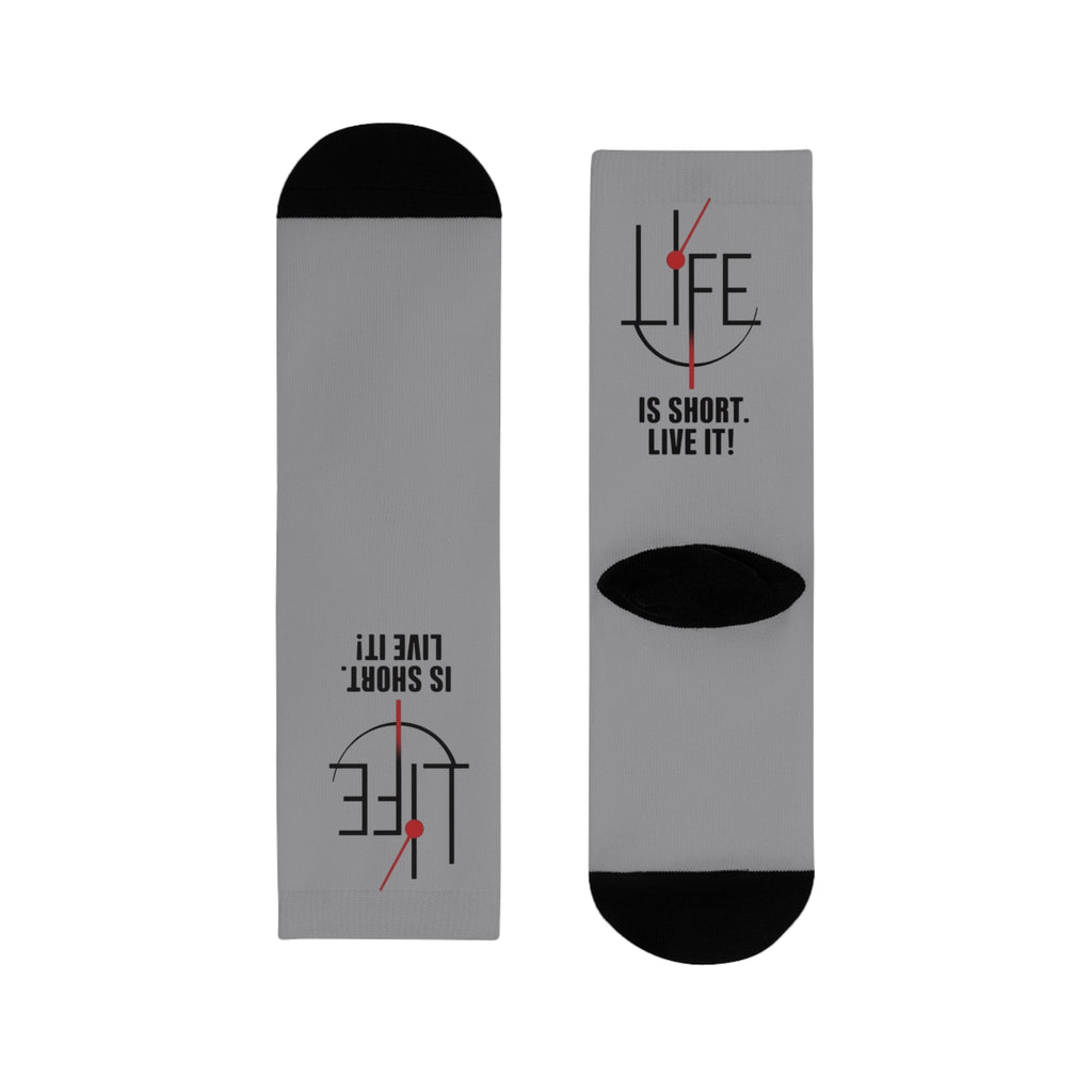 Life is Short Inspirational Crew Socks, Motivational Socks, Gift for Friends, Cozy Everyday Wear, Fun Sock Gift Idea - Metamorphosis Creations