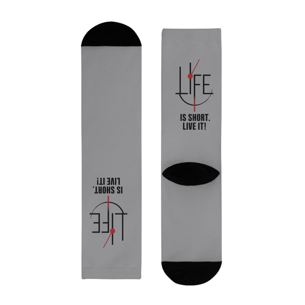 Life is Short Inspirational Crew Socks, Motivational Socks, Gift for Friends, Cozy Everyday Wear, Fun Sock Gift Idea - Metamorphosis Creations