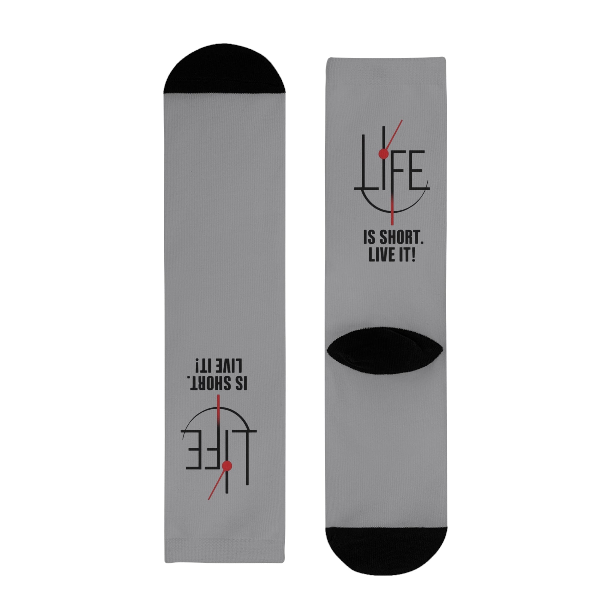 Life is Short Inspirational Crew Socks, Motivational Socks, Gift for Friends, Cozy Everyday Wear, Fun Sock Gift Idea - Metamorphosis Creations