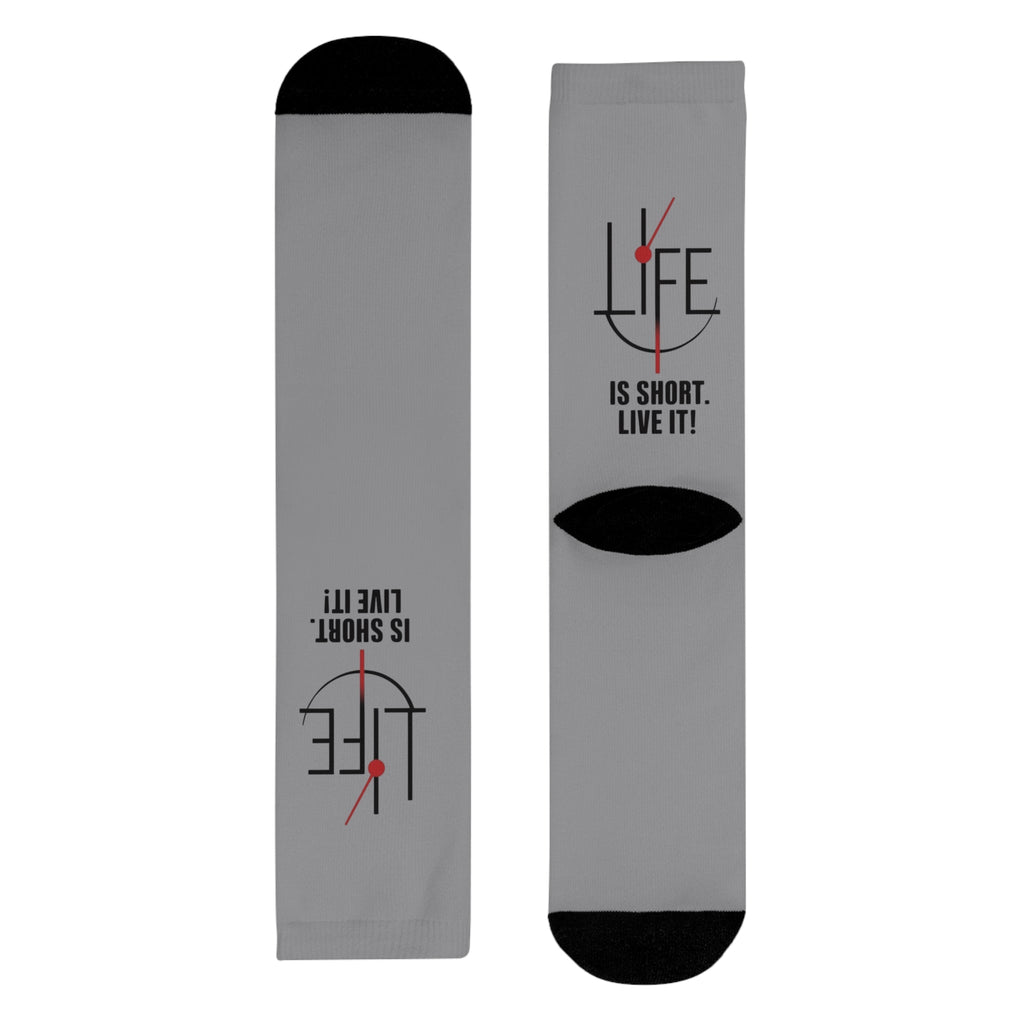 Life is Short Inspirational Crew Socks, Motivational Socks, Gift for Friends, Cozy Everyday Wear, Fun Sock Gift Idea - Metamorphosis Creations