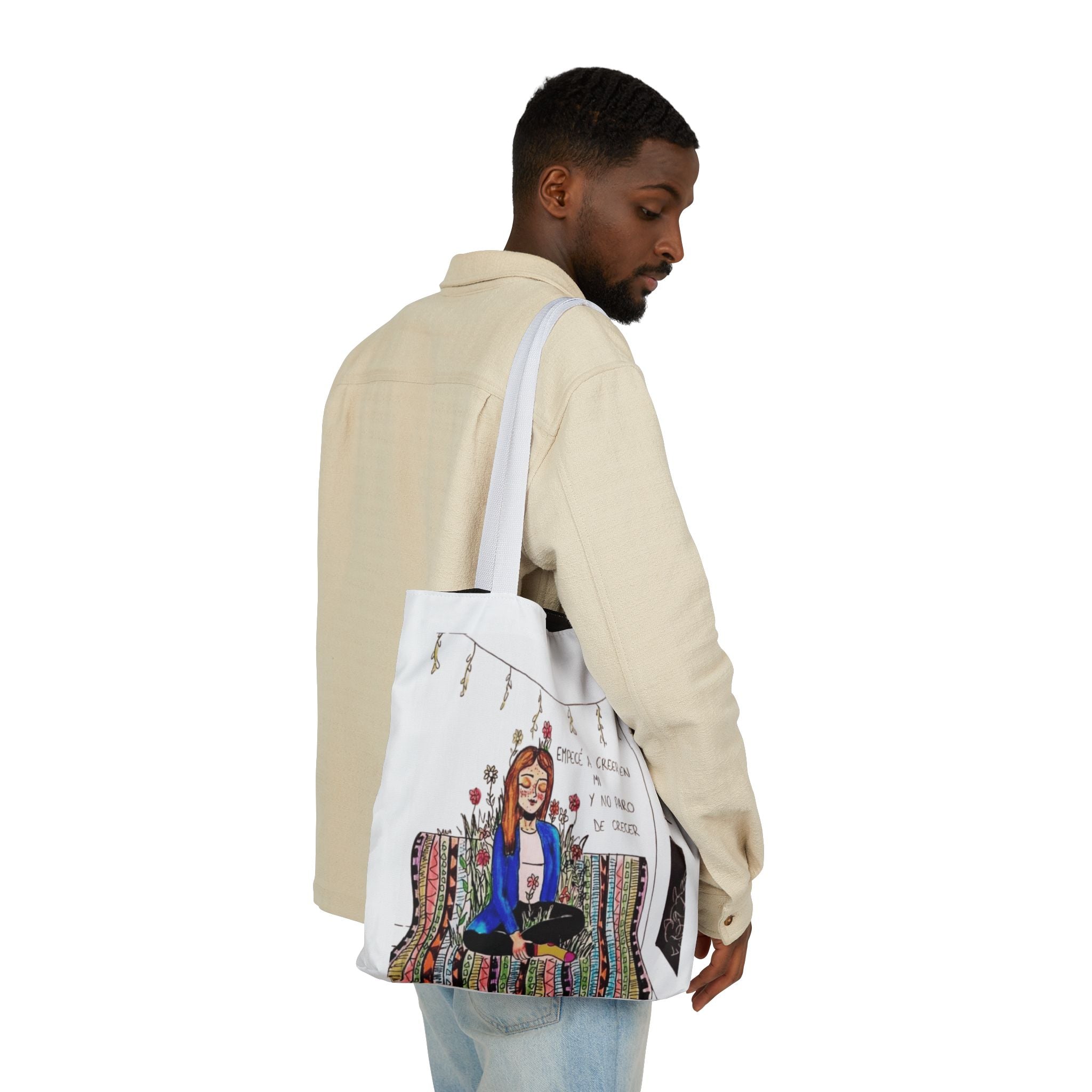 Lleva inspiración contigo a donde vayas Bohemian Style Canvas Tote Bag, Inspirational Art, Ideal for Gifts, Eco - Friendly Shopping, Beach Days, Travel Adventures - Metamorphosis Creations