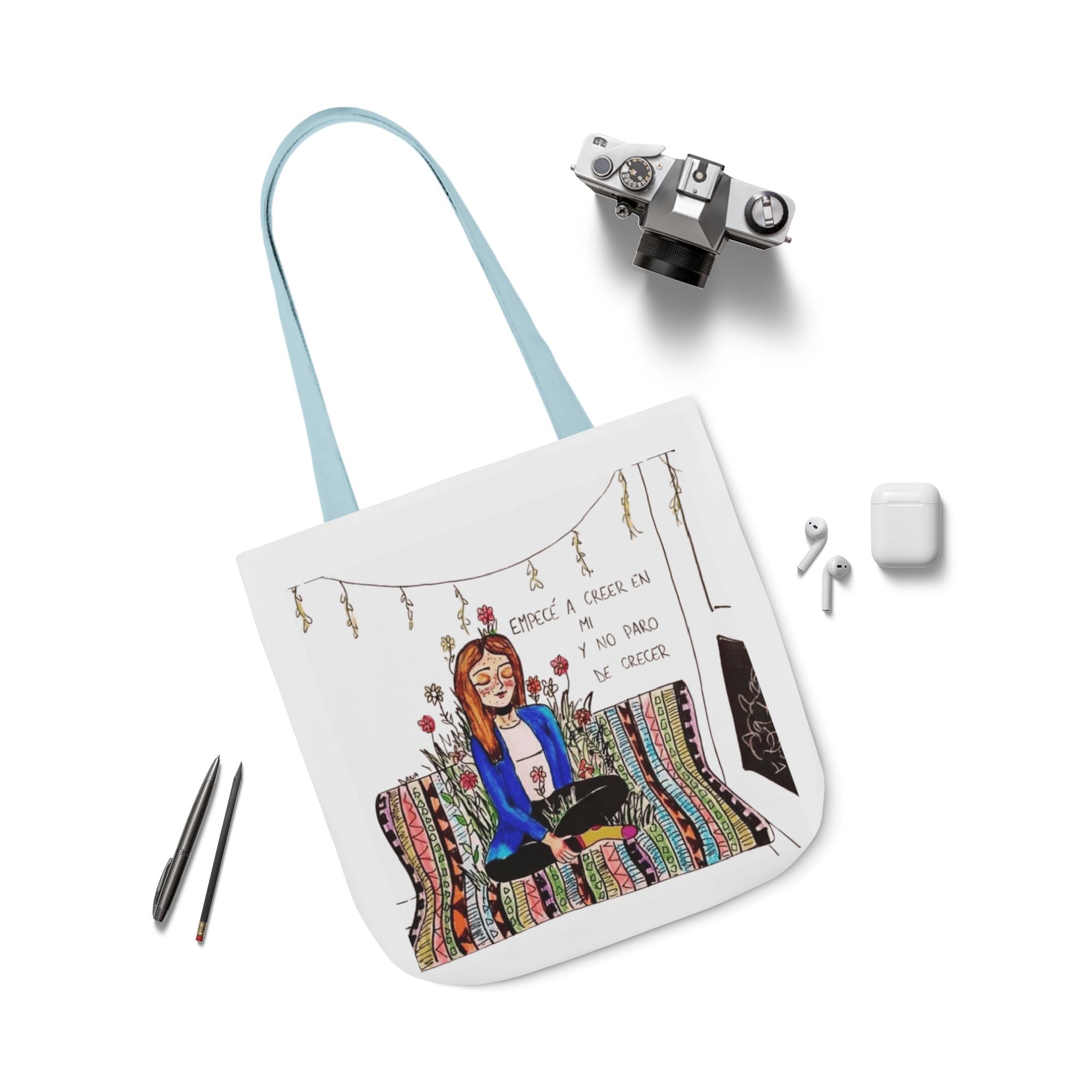 Lleva inspiración contigo a donde vayas Bohemian Style Canvas Tote Bag, Inspirational Art, Ideal for Gifts, Eco - Friendly Shopping, Beach Days, Travel Adventures - Metamorphosis Creations