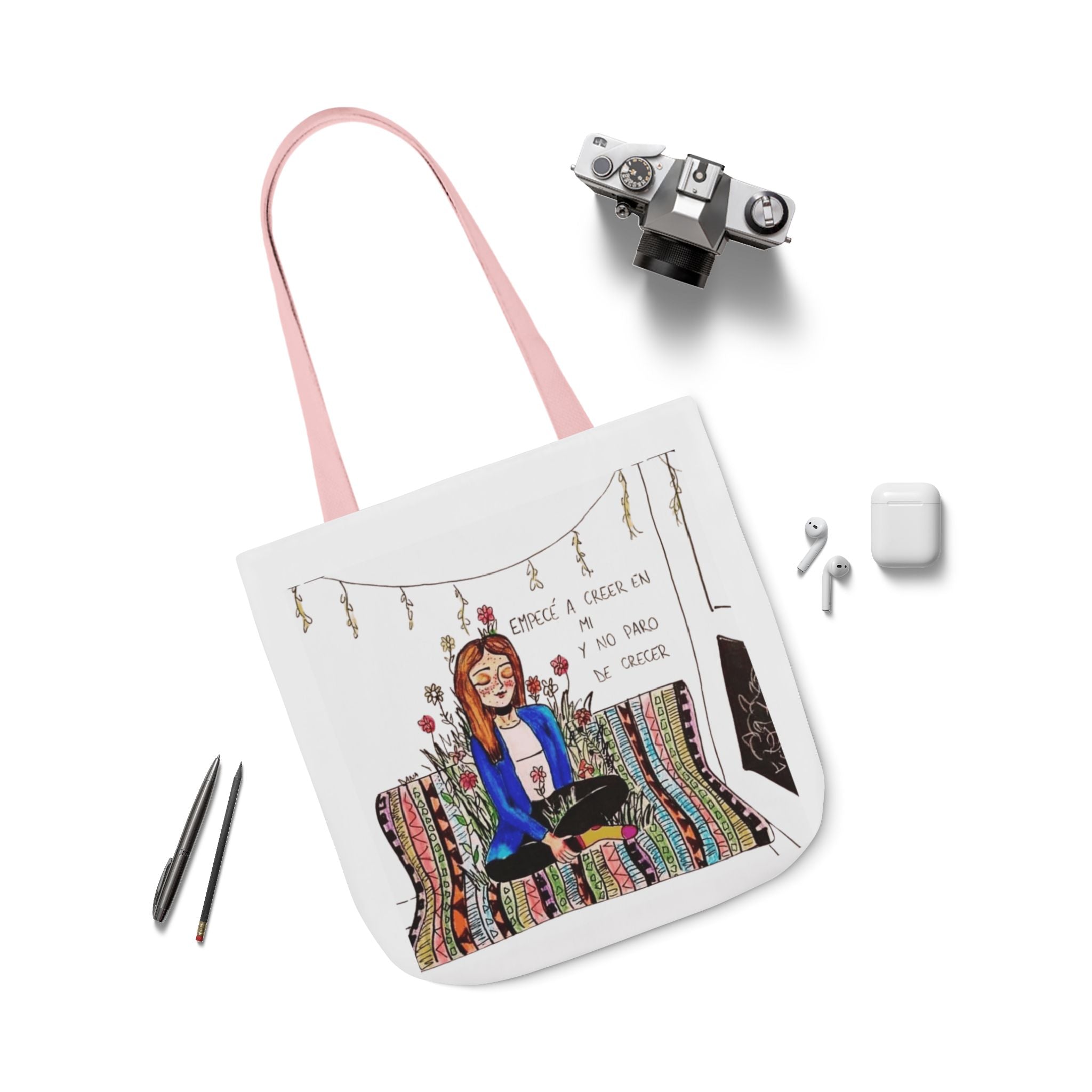 Lleva inspiración contigo a donde vayas Bohemian Style Canvas Tote Bag, Inspirational Art, Ideal for Gifts, Eco - Friendly Shopping, Beach Days, Travel Adventures - Metamorphosis Creations