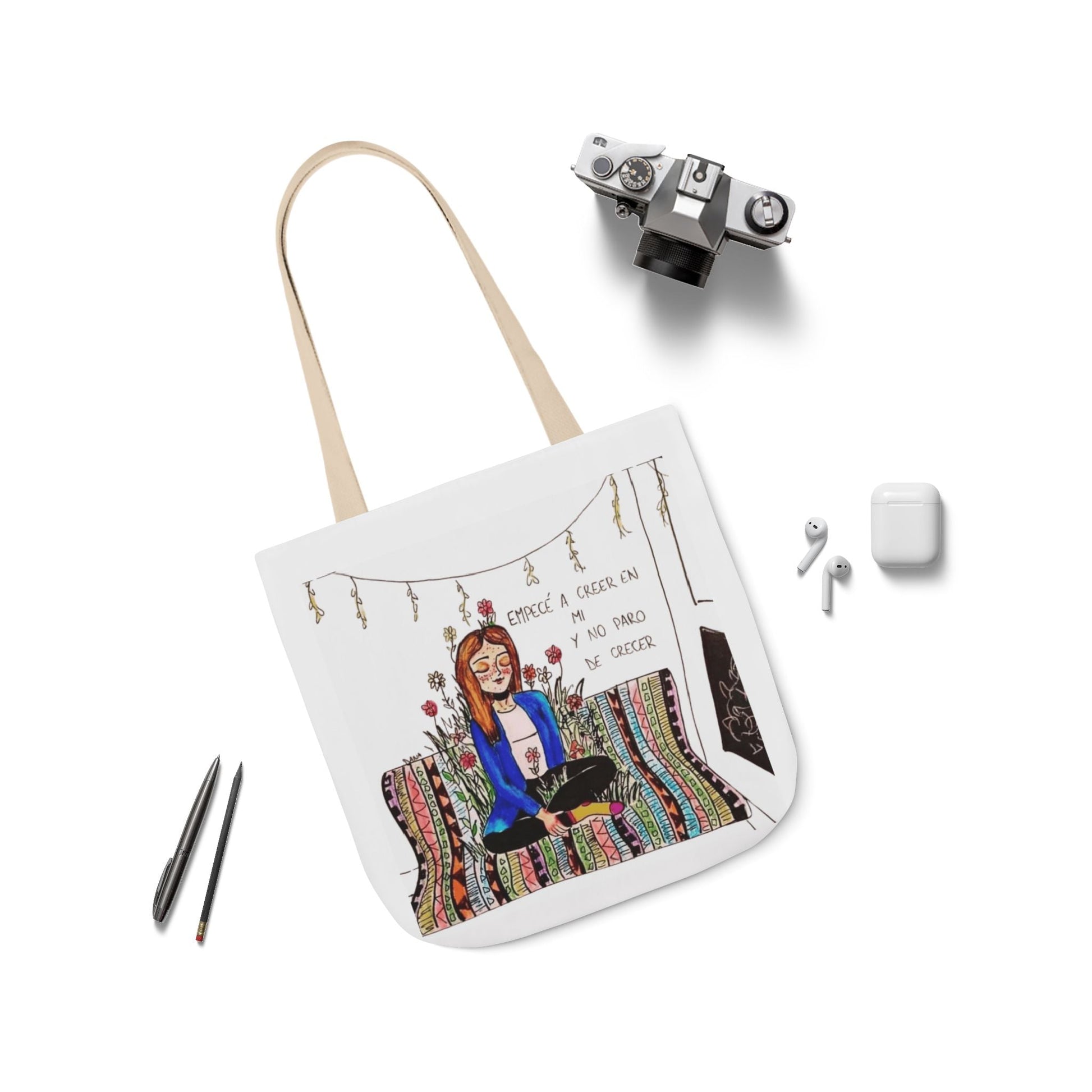 Lleva inspiración contigo a donde vayas Bohemian Style Canvas Tote Bag, Inspirational Art, Ideal for Gifts, Eco - Friendly Shopping, Beach Days, Travel Adventures - Metamorphosis Creations