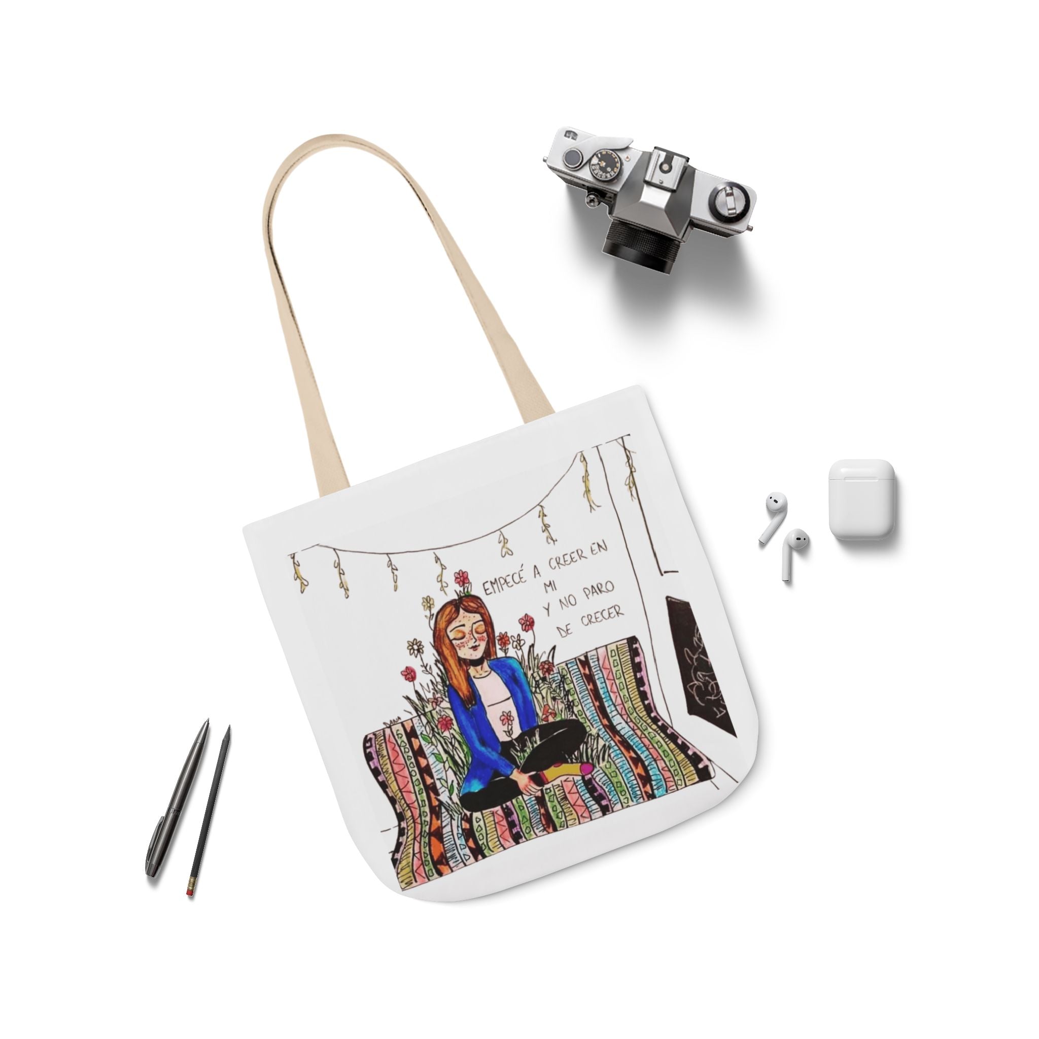 Lleva inspiración contigo a donde vayas Bohemian Style Canvas Tote Bag, Inspirational Art, Ideal for Gifts, Eco - Friendly Shopping, Beach Days, Travel Adventures - Metamorphosis Creations