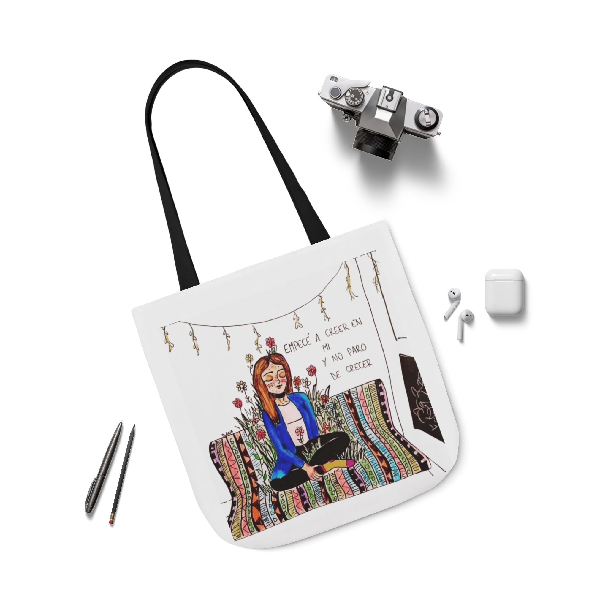 Lleva inspiración contigo a donde vayas Bohemian Style Canvas Tote Bag, Inspirational Art, Ideal for Gifts, Eco - Friendly Shopping, Beach Days, Travel Adventures - Metamorphosis Creations