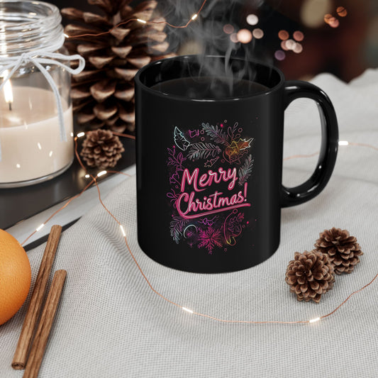 Merry Christmas Black Mug – Festive Coffee Tea Cup for Holiday Spirit, Christmas Gift, Winter Decor, Personal Use, 11oz and 15oz - Metamorphosis Creations