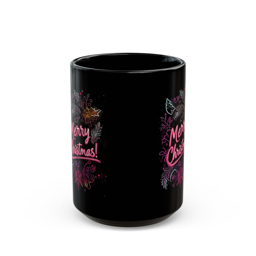 Merry Christmas Black Mug – Festive Coffee Tea Cup for Holiday Spirit, Christmas Gift, Winter Decor, Personal Use, 11oz and 15oz - Metamorphosis Creations