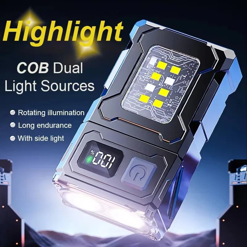 Mini LED COB Flashlight Dual Light Source Super Bright Headlight USB Charged 180°Rotatable Outdoor Camping Emergency Lantern - Metamorphosis Creations