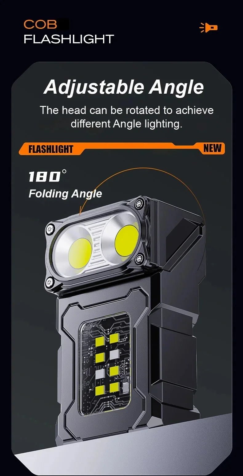 Mini LED COB Flashlight Dual Light Source Super Bright Headlight USB Charged 180°Rotatable Outdoor Camping Emergency Lantern - Metamorphosis Creations