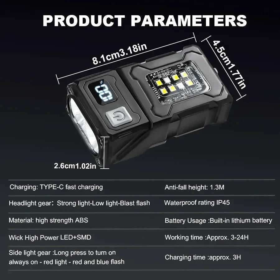 Mini LED COB Flashlight Dual Light Source Super Bright Headlight USB Charged 180°Rotatable Outdoor Camping Emergency Lantern - Metamorphosis Creations