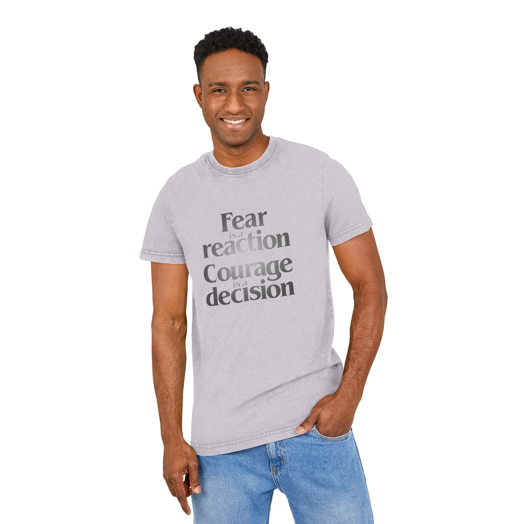 Motivational & Self - Love Acid Washed Courage & Fear Tee, Motivational T-Shirt, Inspirational Fashion, Gift for Friends, Casual Wear, Self - Love Statement Tee - Metamorphosis Creations
