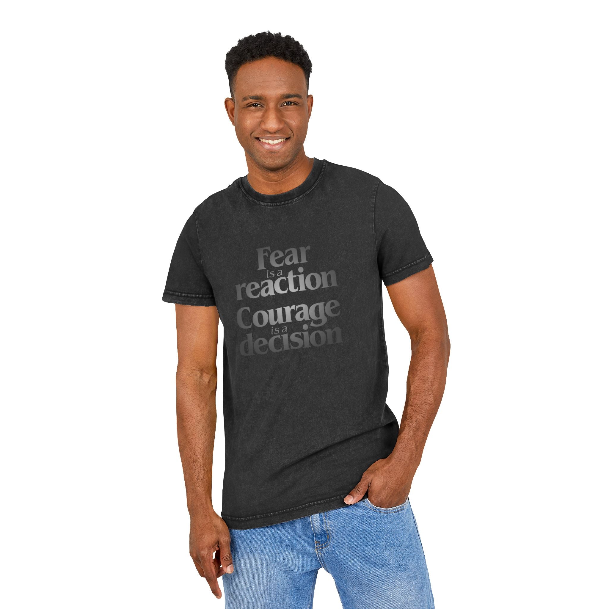Motivational & Self - Love Acid Washed Courage & Fear Tee, Motivational T-Shirt, Inspirational Fashion, Gift for Friends, Casual Wear, Self - Love Statement Tee - Metamorphosis Creations