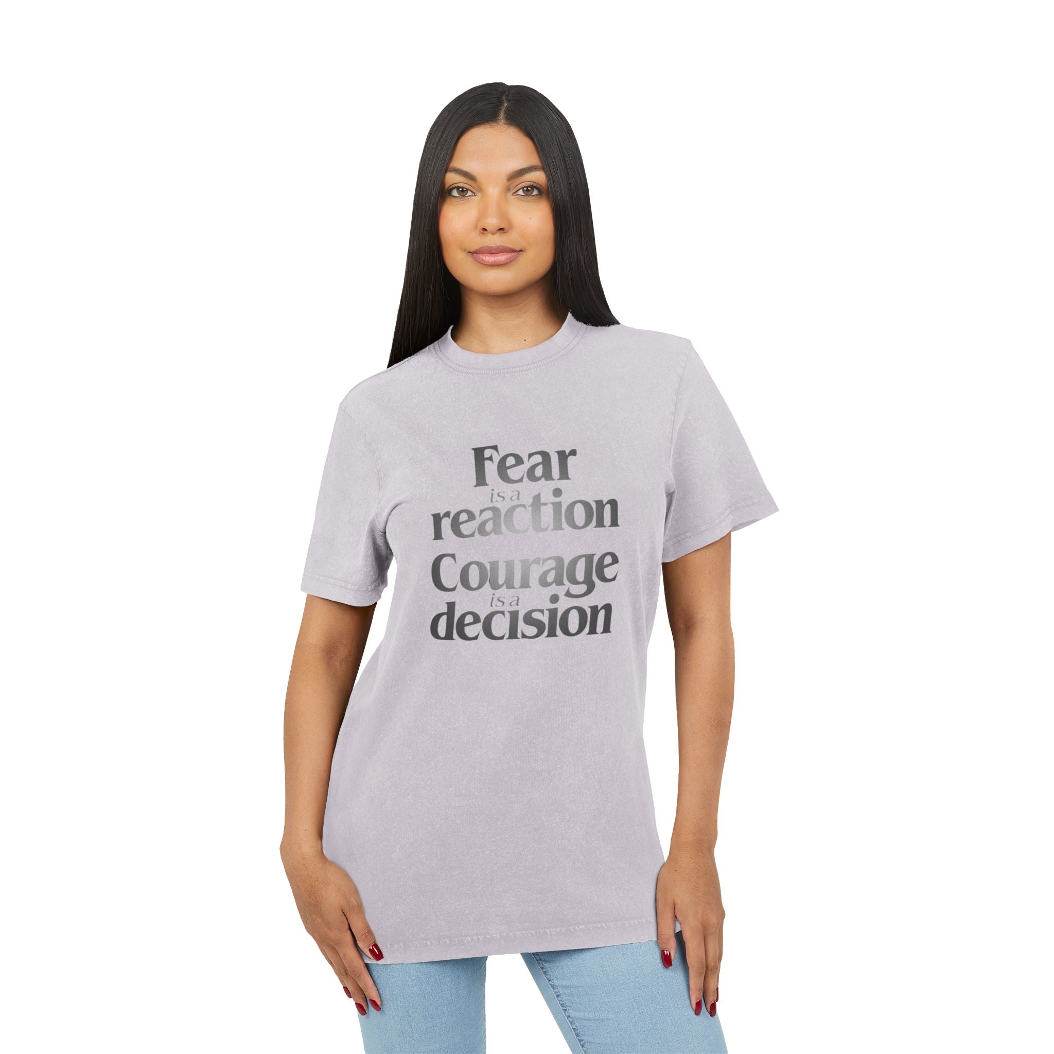 Motivational & Self - Love Acid Washed Courage & Fear Tee, Motivational T-Shirt, Inspirational Fashion, Gift for Friends, Casual Wear, Self - Love Statement Tee - Metamorphosis Creations