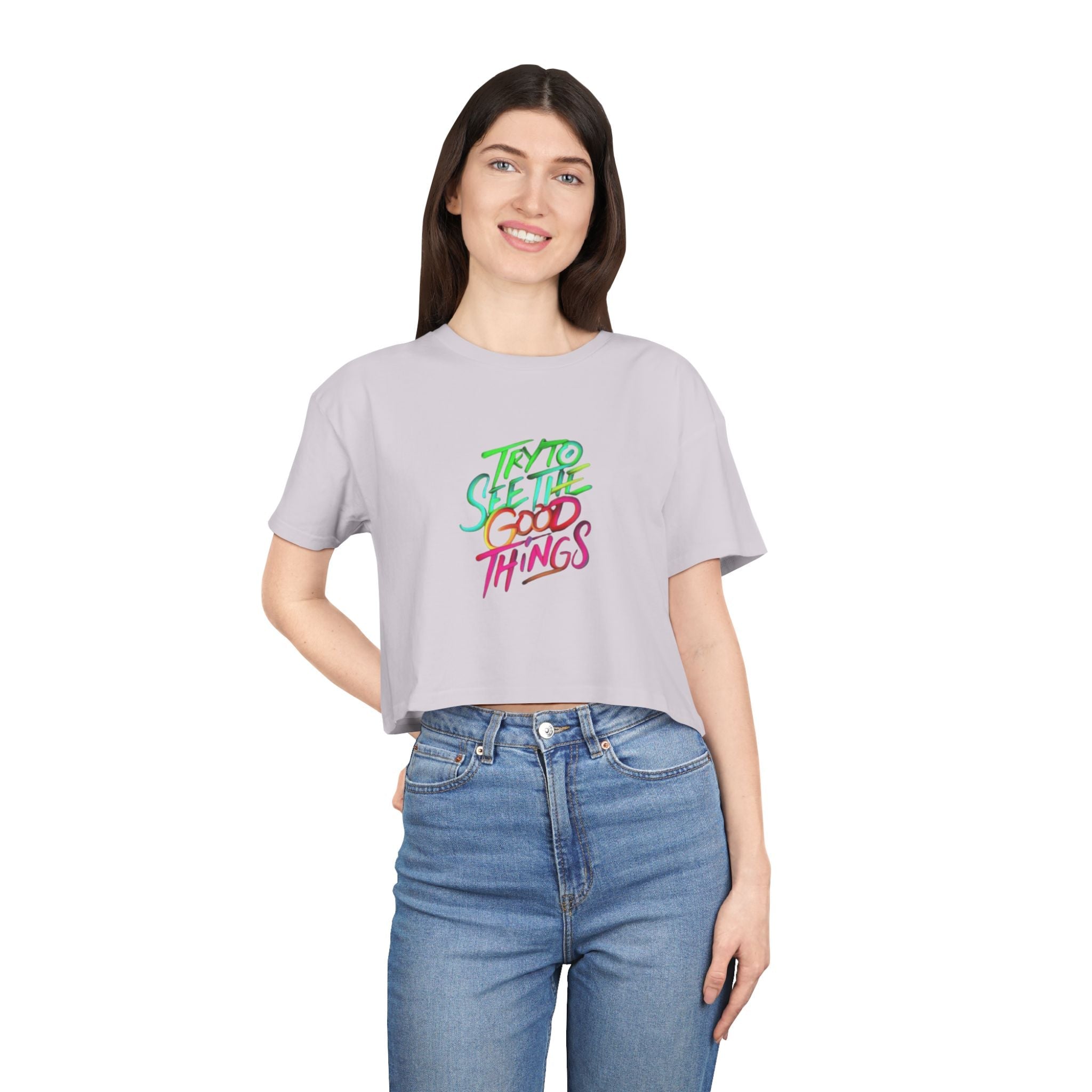 Motivational & Self - Love Women's Crop Tee - 'Try to See the Good Things' | Positive Vibes, Summer Fashion, Gift Idea, Casual Wear, Self - Care - Metamorphosis Creations