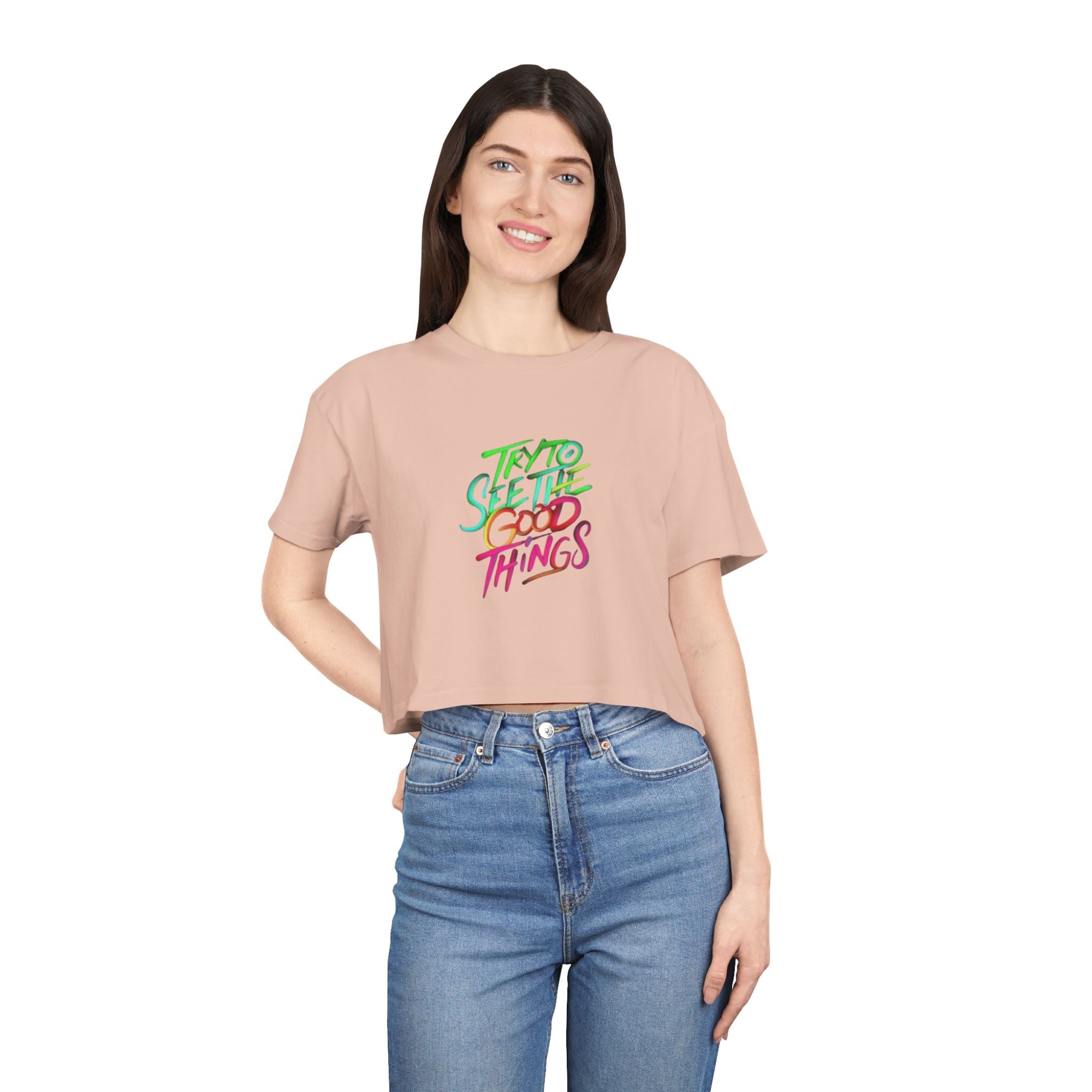 Motivational & Self - Love Women's Crop Tee - 'Try to See the Good Things' | Positive Vibes, Summer Fashion, Gift Idea, Casual Wear, Self - Care - Metamorphosis Creations