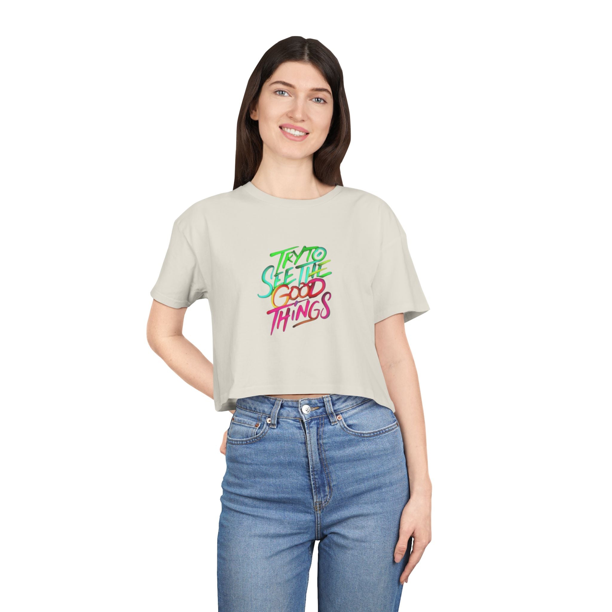 Motivational & Self - Love Women's Crop Tee - 'Try to See the Good Things' | Positive Vibes, Summer Fashion, Gift Idea, Casual Wear, Self - Care - Metamorphosis Creations