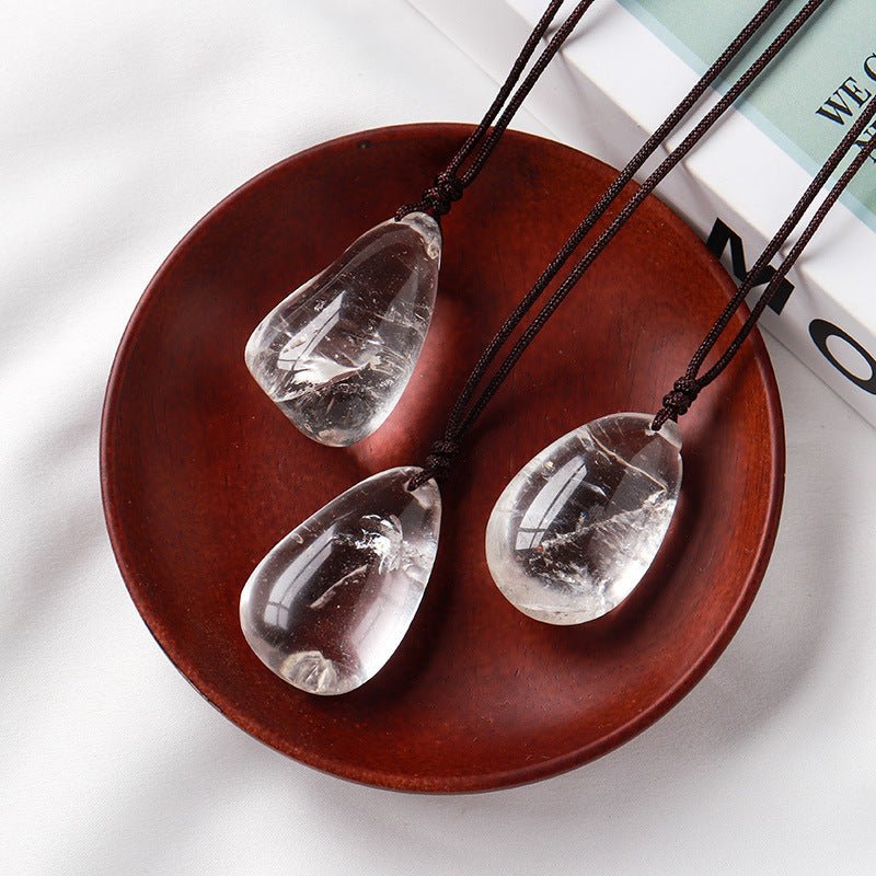 Natural White Crystal Drop - shaped Polished Rough Stone Pendant Necklace - Metamorphosis Creations
