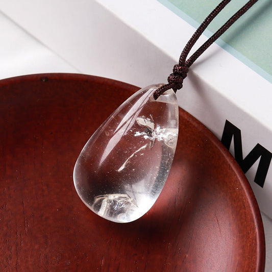 Natural White Crystal Drop - shaped Polished Rough Stone Pendant Necklace - Metamorphosis Creations