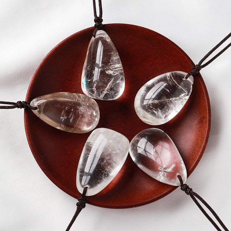 Natural White Crystal Drop - shaped Polished Rough Stone Pendant Necklace - Metamorphosis Creations