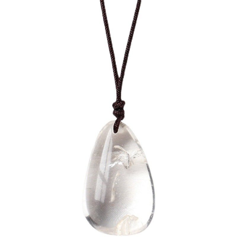 Natural White Crystal Drop - shaped Polished Rough Stone Pendant Necklace - Metamorphosis Creations
