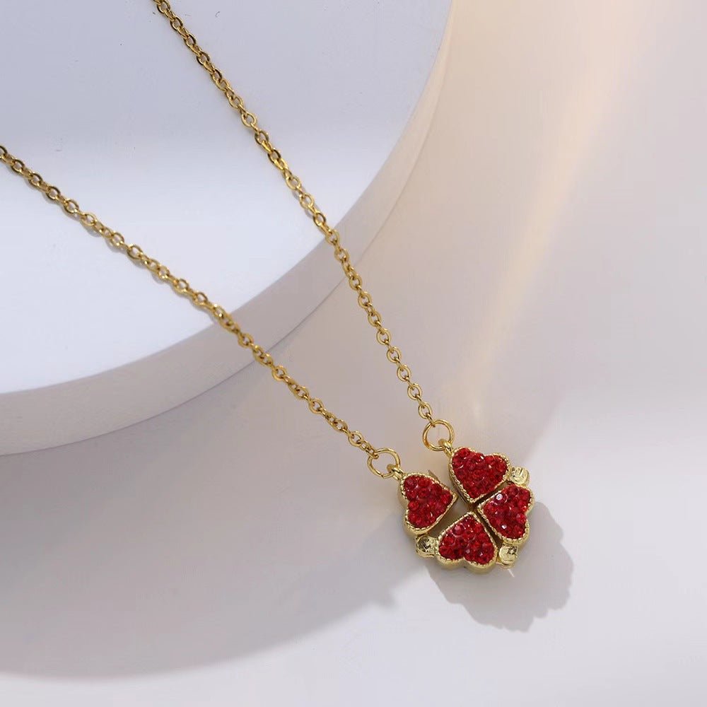 Open And Close Four - leaf Flower Dual - wear Heart - to - heart Necklace - Metamorphosis Creations