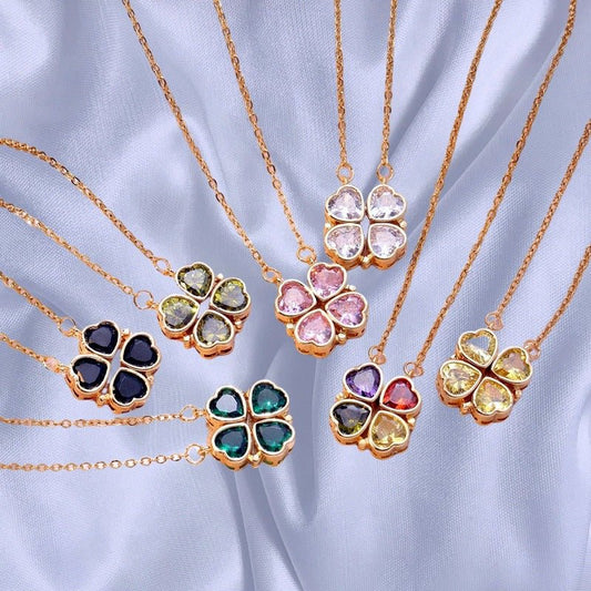 Open And Close Four - leaf Flower Dual - wear Heart - to - heart Necklace - Metamorphosis Creations