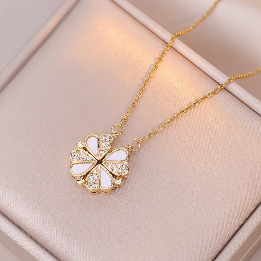 Open And Close Four - leaf Flower Dual - wear Heart - to - heart Necklace - Metamorphosis Creations