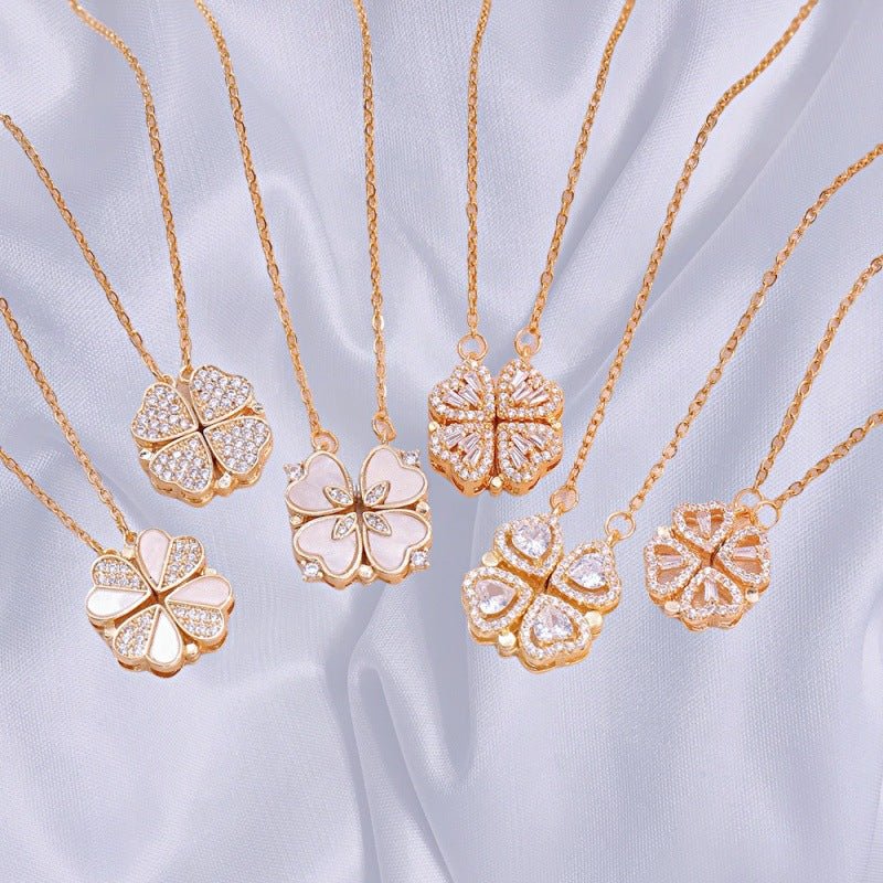 Open And Close Four - leaf Flower Dual - wear Heart - to - heart Necklace - Metamorphosis Creations