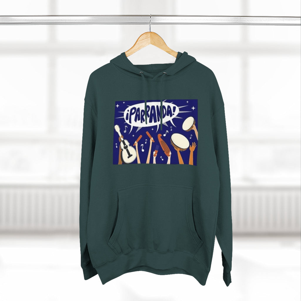 ¡Parranda! Three - Panel Fleece Hoodie | Cozy Gift for Music Lovers, Festival Wear, Lounge Hoodie, Casual Streetwear, Art - Inspired Clothing - Metamorphosis Creations
