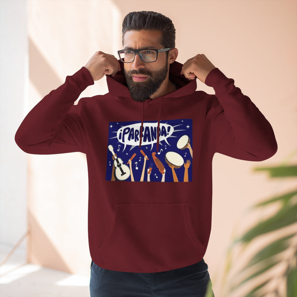¡Parranda! Three - Panel Fleece Hoodie | Cozy Gift for Music Lovers, Festival Wear, Lounge Hoodie, Casual Streetwear, Art - Inspired Clothing - Metamorphosis Creations