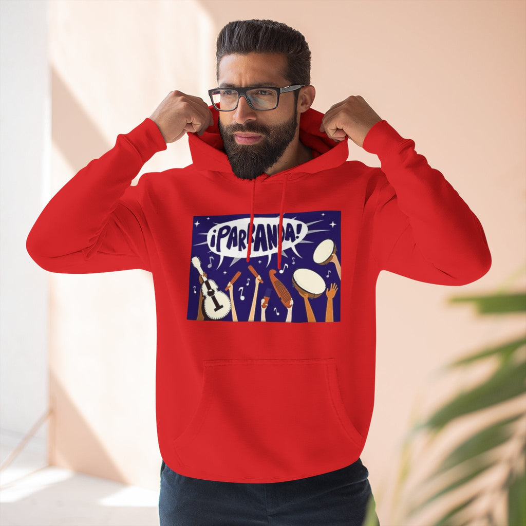 ¡Parranda! Three - Panel Fleece Hoodie | Cozy Gift for Music Lovers, Festival Wear, Lounge Hoodie, Casual Streetwear, Art - Inspired Clothing - Metamorphosis Creations