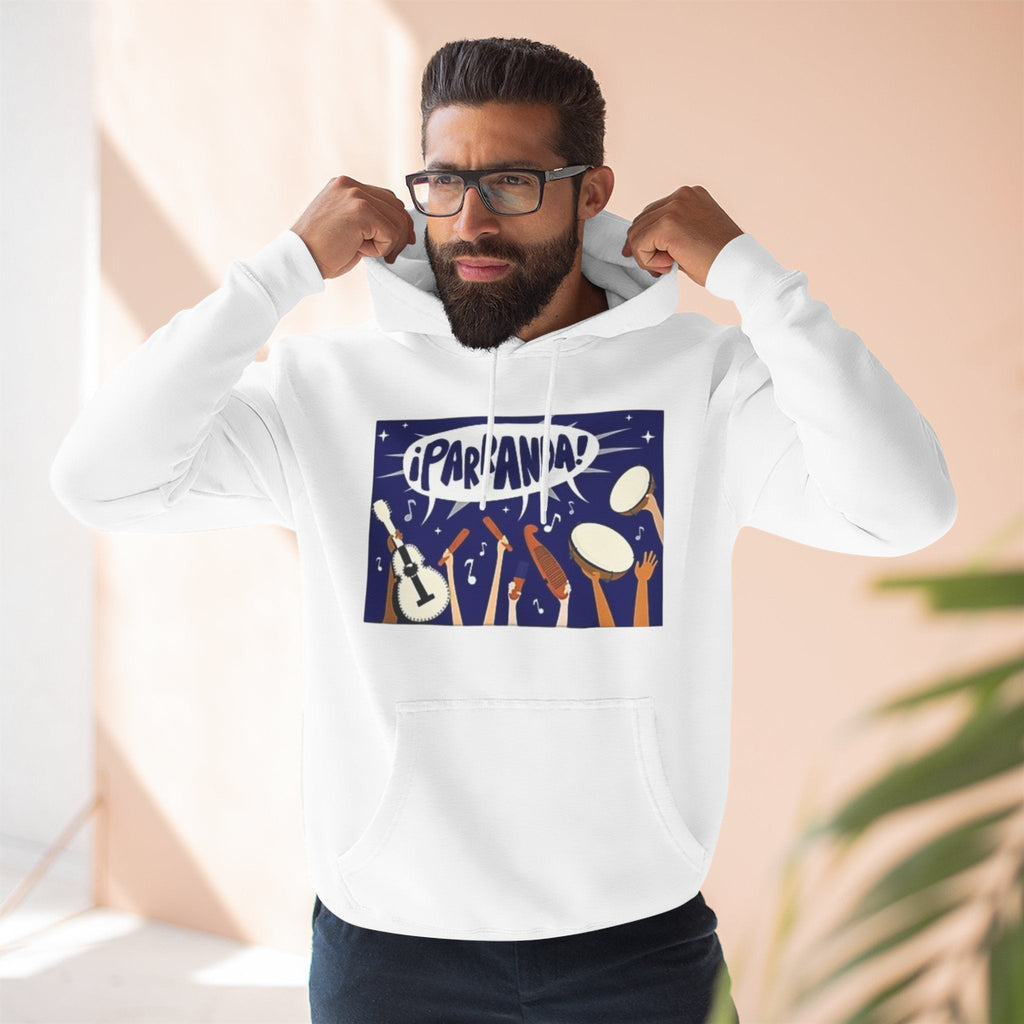 ¡Parranda! Three - Panel Fleece Hoodie | Cozy Gift for Music Lovers, Festival Wear, Lounge Hoodie, Casual Streetwear, Art - Inspired Clothing - Metamorphosis Creations
