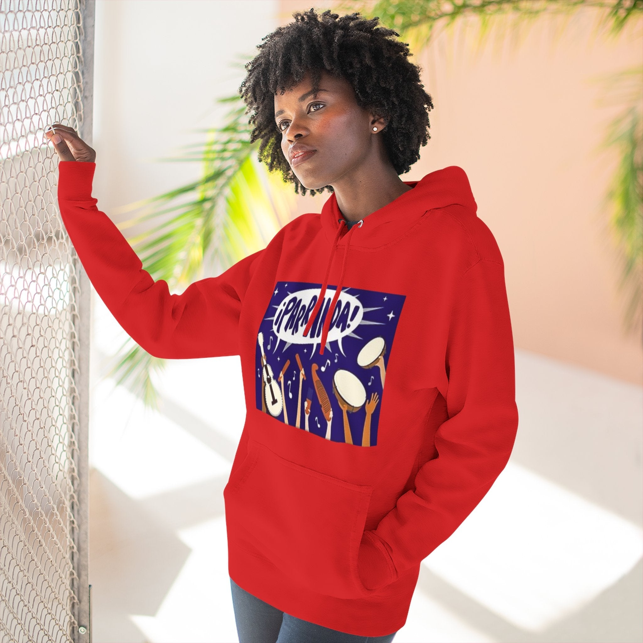 ¡Parranda! Three - Panel Fleece Hoodie | Cozy Gift for Music Lovers, Festival Wear, Lounge Hoodie, Casual Streetwear, Art - Inspired Clothing - Metamorphosis Creations