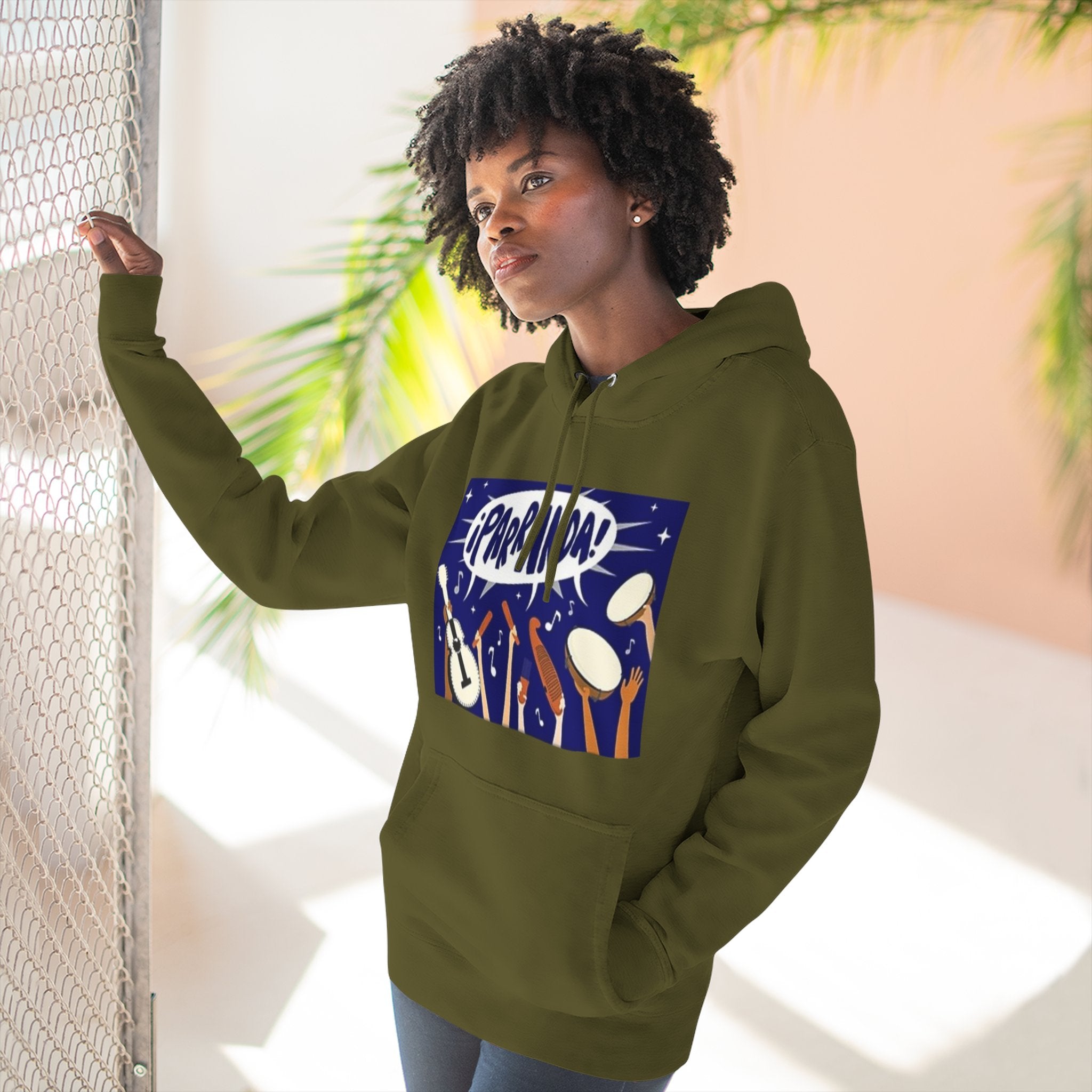 ¡Parranda! Three - Panel Fleece Hoodie | Cozy Gift for Music Lovers, Festival Wear, Lounge Hoodie, Casual Streetwear, Art - Inspired Clothing - Metamorphosis Creations