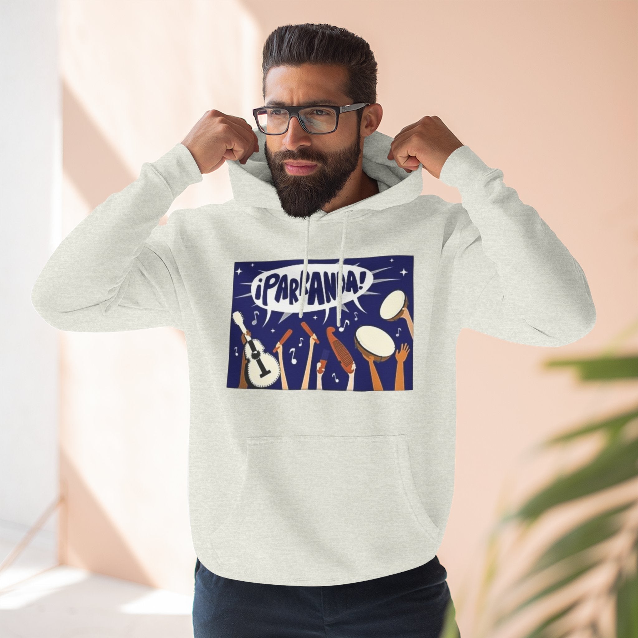 ¡Parranda! Three - Panel Fleece Hoodie | Cozy Gift for Music Lovers, Festival Wear, Lounge Hoodie, Casual Streetwear, Art - Inspired Clothing - Metamorphosis Creations