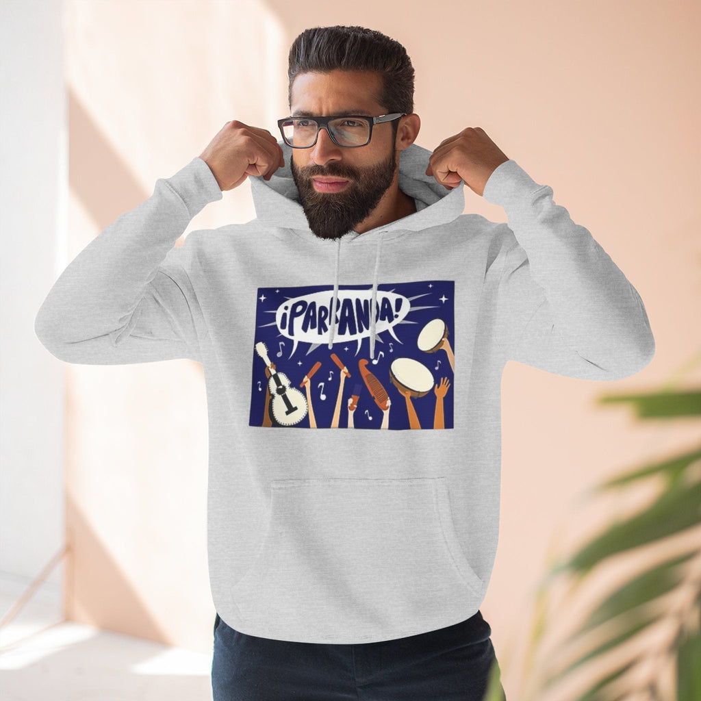 ¡Parranda! Three - Panel Fleece Hoodie | Cozy Gift for Music Lovers, Festival Wear, Lounge Hoodie, Casual Streetwear, Art - Inspired Clothing - Metamorphosis Creations