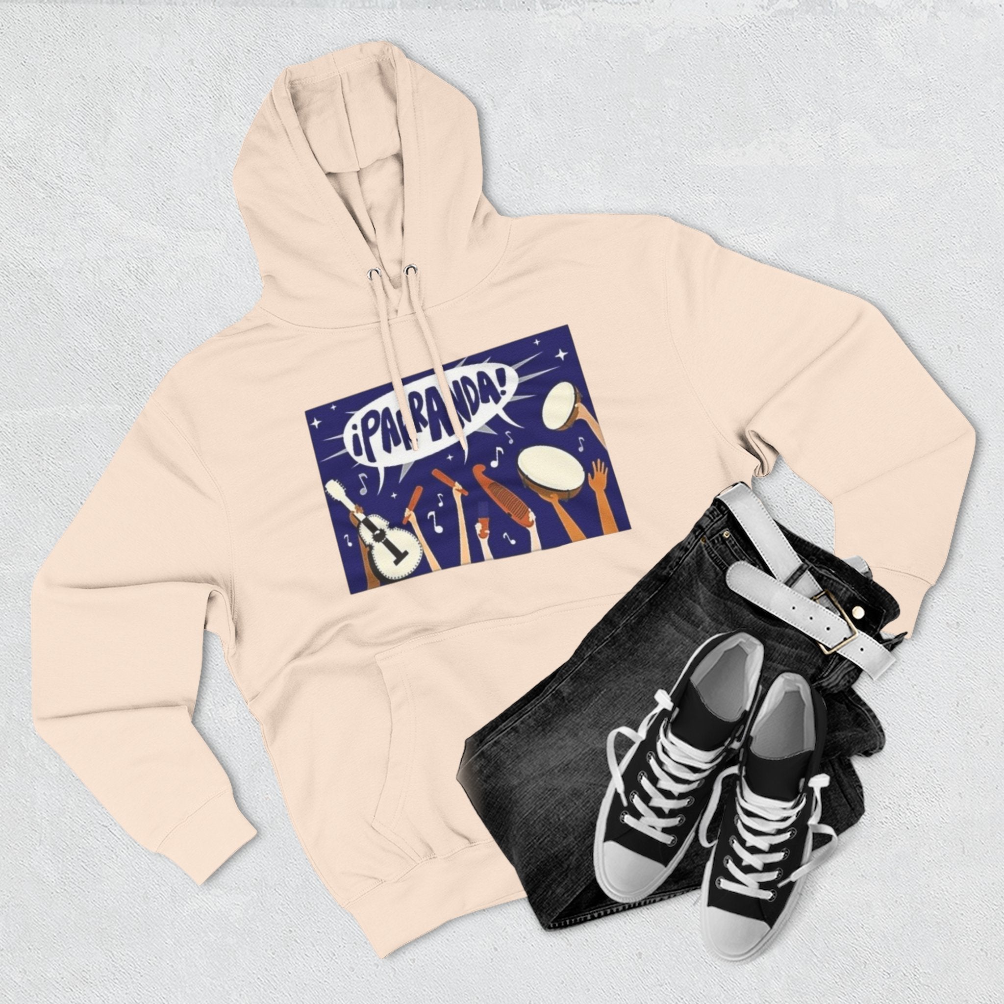 ¡Parranda! Three - Panel Fleece Hoodie | Cozy Gift for Music Lovers, Festival Wear, Lounge Hoodie, Casual Streetwear, Art - Inspired Clothing - Metamorphosis Creations