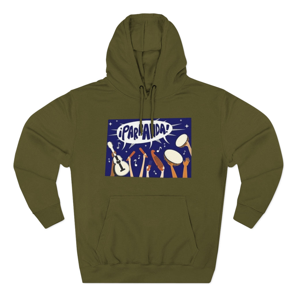 ¡Parranda! Three - Panel Fleece Hoodie | Cozy Gift for Music Lovers, Festival Wear, Lounge Hoodie, Casual Streetwear, Art - Inspired Clothing - Metamorphosis Creations