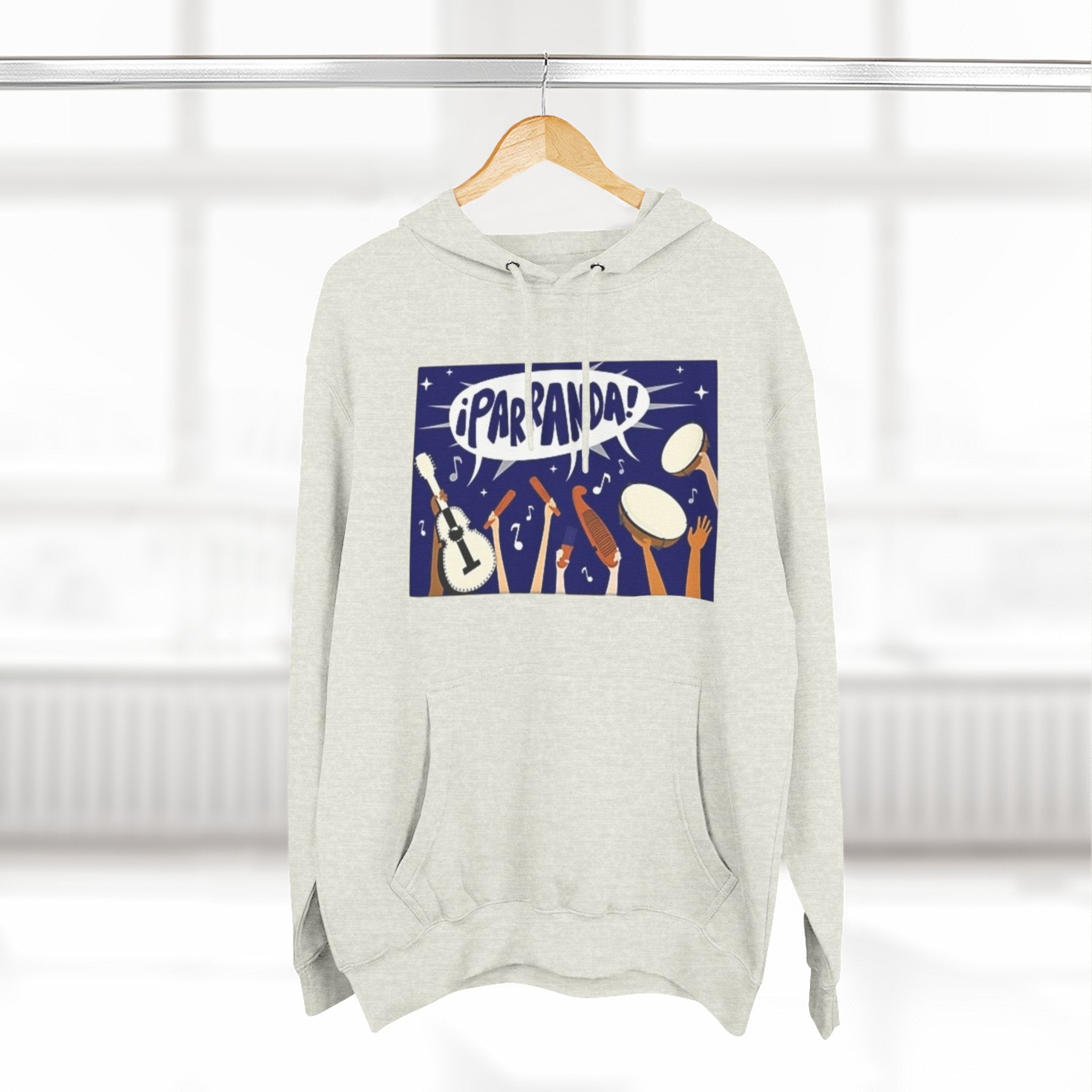 ¡Parranda! Three - Panel Fleece Hoodie | Cozy Gift for Music Lovers, Festival Wear, Lounge Hoodie, Casual Streetwear, Art - Inspired Clothing - Metamorphosis Creations