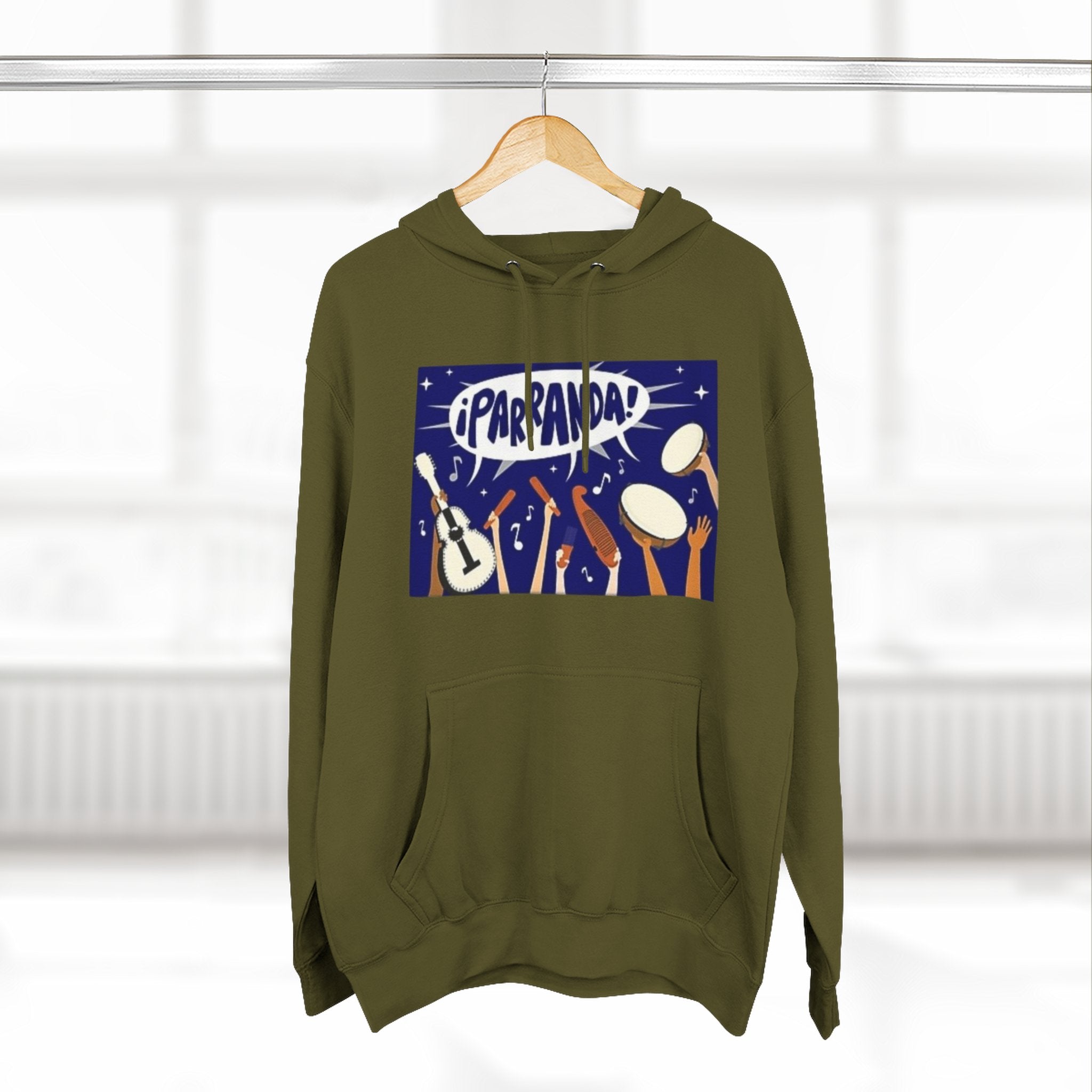 ¡Parranda! Three - Panel Fleece Hoodie | Cozy Gift for Music Lovers, Festival Wear, Lounge Hoodie, Casual Streetwear, Art - Inspired Clothing - Metamorphosis Creations