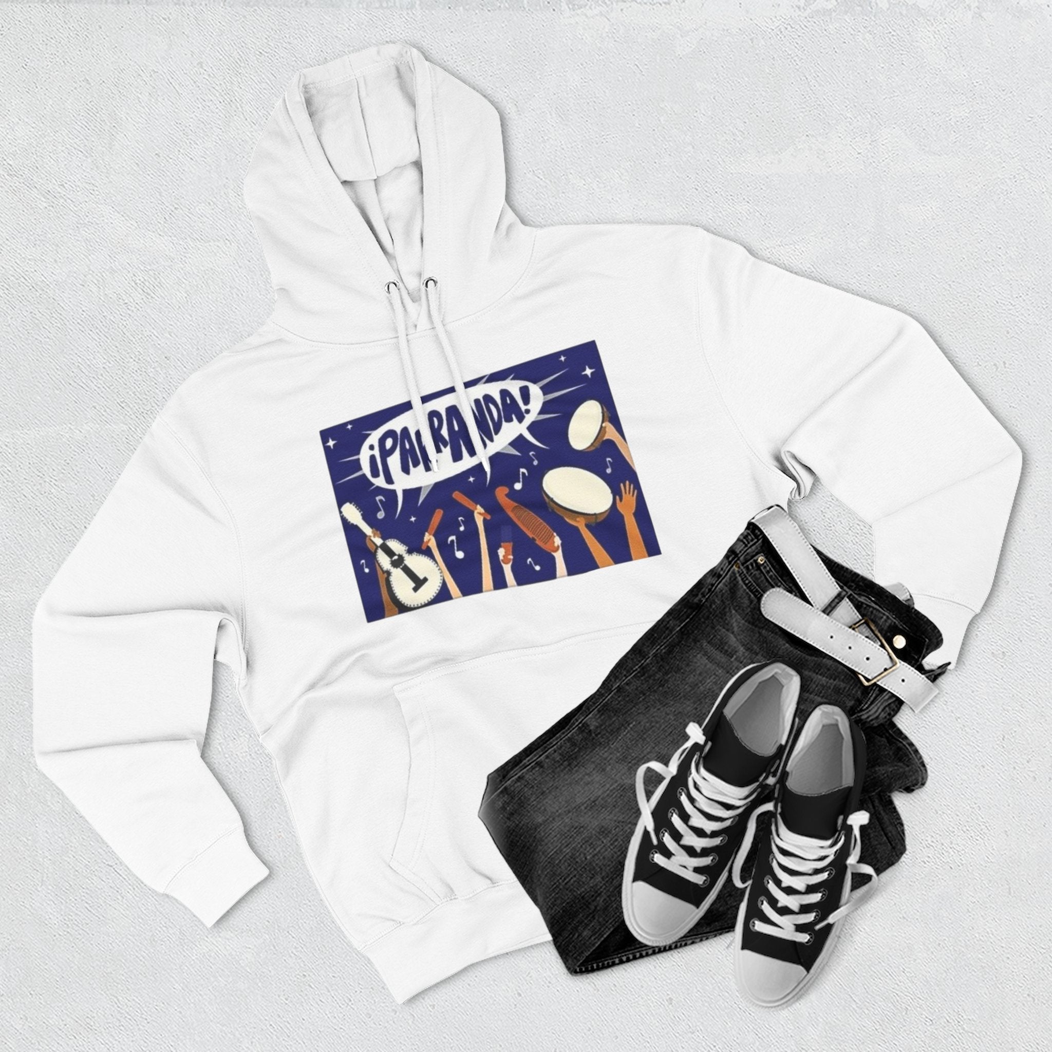¡Parranda! Three - Panel Fleece Hoodie | Cozy Gift for Music Lovers, Festival Wear, Lounge Hoodie, Casual Streetwear, Art - Inspired Clothing - Metamorphosis Creations