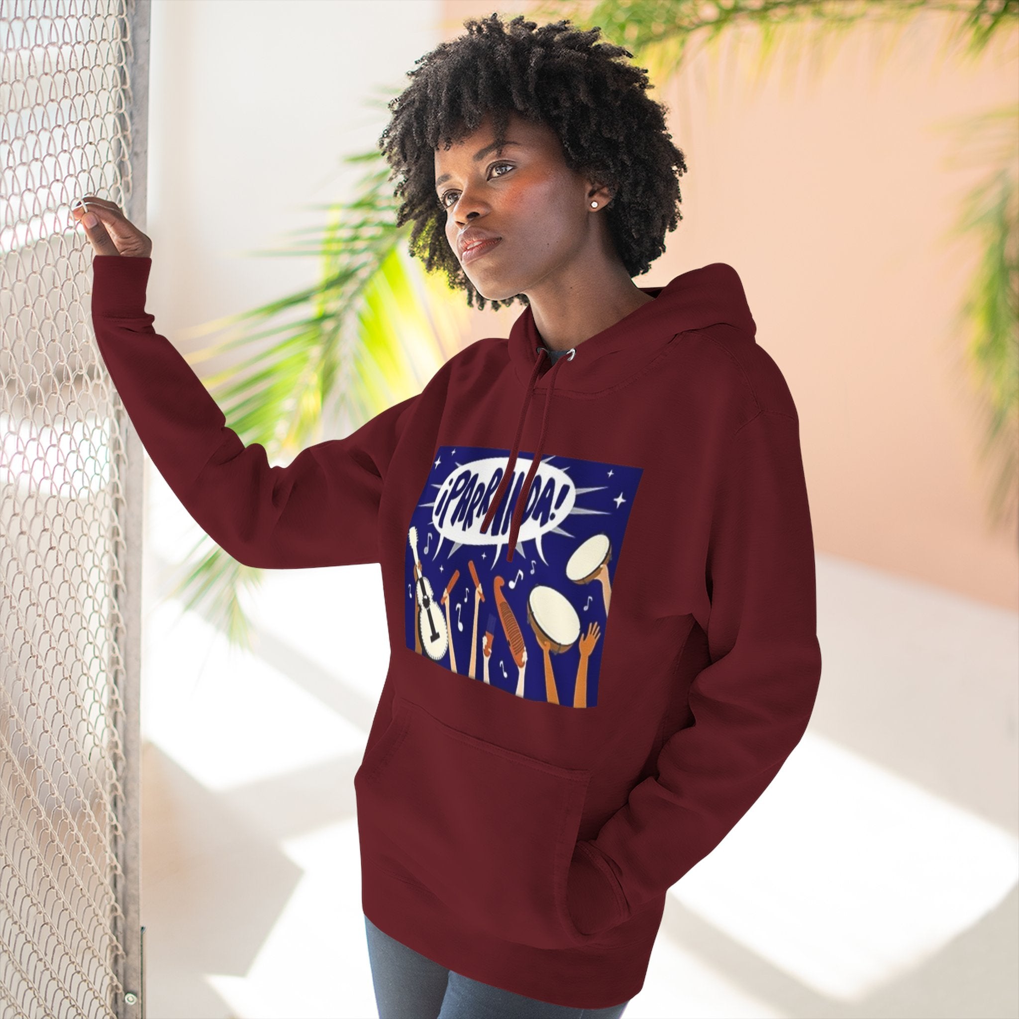¡Parranda! Three - Panel Fleece Hoodie | Cozy Gift for Music Lovers, Festival Wear, Lounge Hoodie, Casual Streetwear, Art - Inspired Clothing - Metamorphosis Creations
