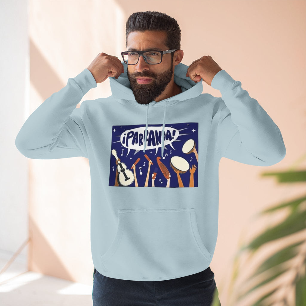 ¡Parranda! Three - Panel Fleece Hoodie | Cozy Gift for Music Lovers, Festival Wear, Lounge Hoodie, Casual Streetwear, Art - Inspired Clothing - Metamorphosis Creations