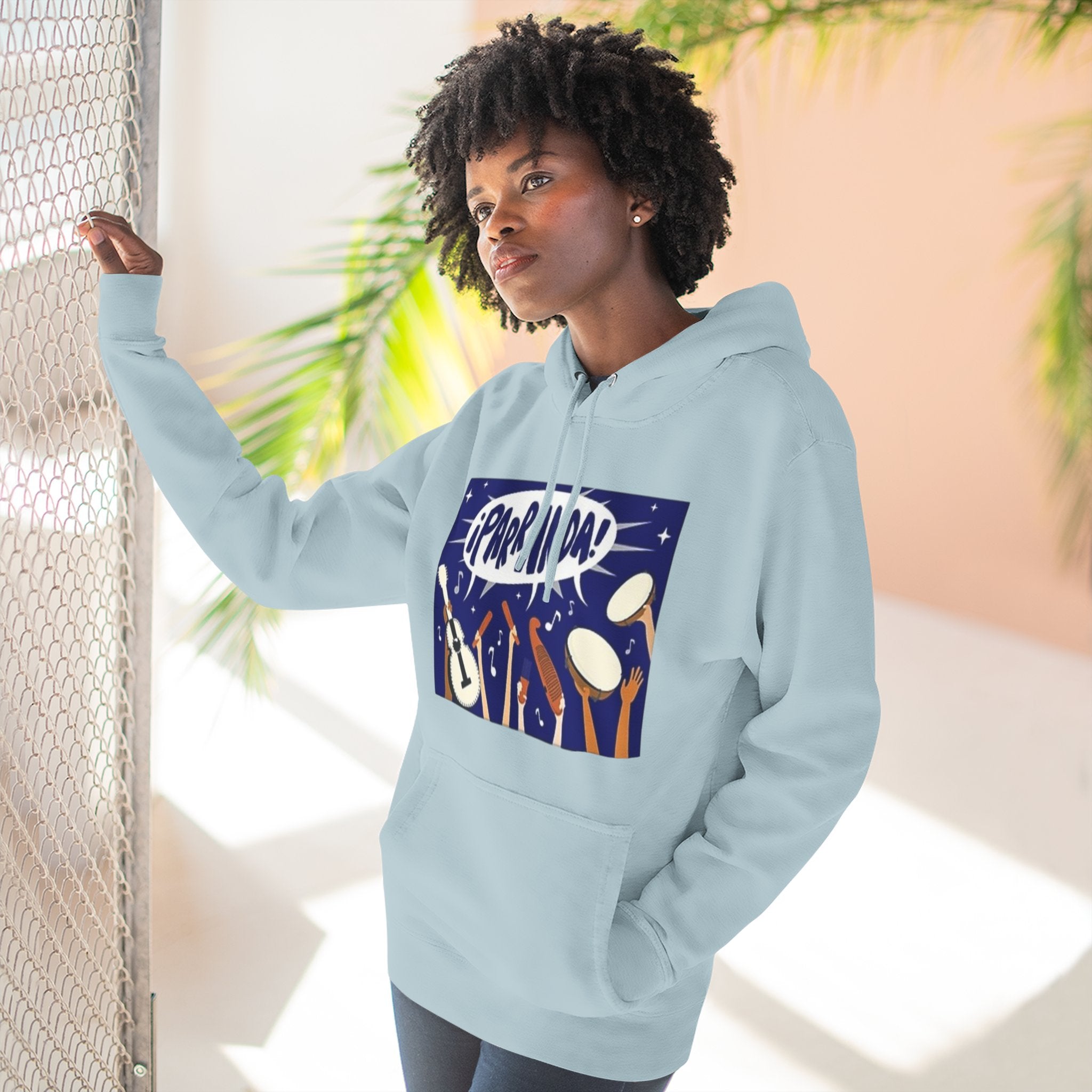 ¡Parranda! Three - Panel Fleece Hoodie | Cozy Gift for Music Lovers, Festival Wear, Lounge Hoodie, Casual Streetwear, Art - Inspired Clothing - Metamorphosis Creations