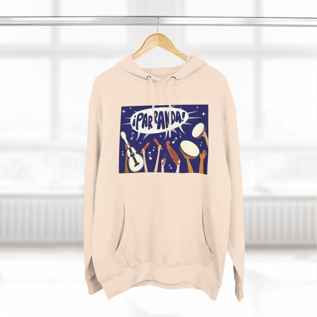 ¡Parranda! Three - Panel Fleece Hoodie | Cozy Gift for Music Lovers, Festival Wear, Lounge Hoodie, Casual Streetwear, Art - Inspired Clothing - Metamorphosis Creations